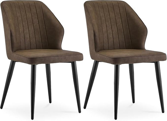CLIPOP Faux Leather Dining Chairs Set of 2, Mid Century Modern Kitchen Chair, Upholstered Seat Leisure Side Chair with Backrests, Metal Legs for Living Room, Lounge, Guest Room, Brown