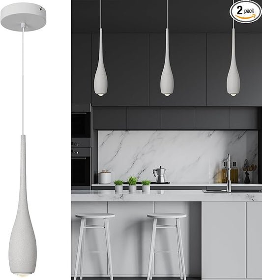 Grey Pendant Light for Kitchen Island, LED Lens Concrete Pendant Light fixtures, Small Modern Industrial Hanging Pendant Light for Over Sink, Bar, Dining Room, Bedside(2-Pack) ﻿