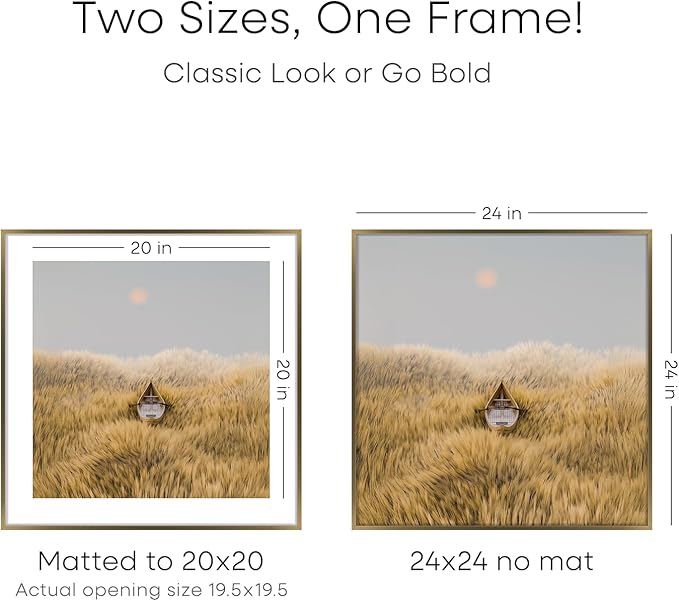 Homeforia 24x24 Picture Frame Bronze, High End Metal 24 x 24 Large Square Poster Frames with Mat 20 by 20 inch Photo, 24by24 Thin Brass Frames Matted to 20x20 Print, Tempered Glass, Wall Kit, Set of 2