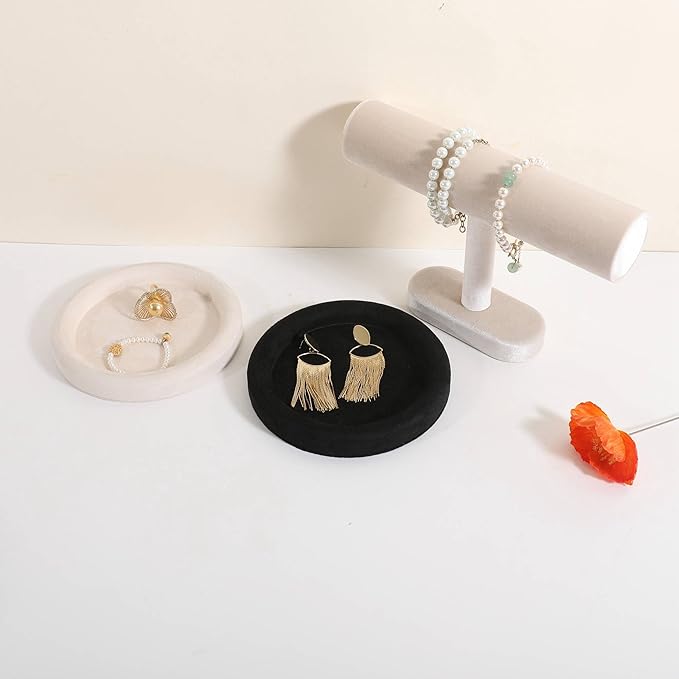 GemeShou Round Jewelry Organizer plate, Top Microfiber velvet Jewerly display tray, Empty Jewelry showcase tray for Necklace Bracelet Ring Earring display stand holder (Black-Small, 5.9 x 5.9 in)