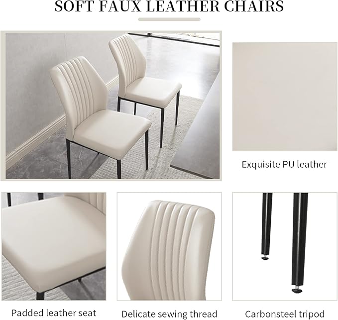 ZckyCine Modern 7-Piece Rectangular Wooden Dining Table Set with 6 Soft Dining Chairs in Grey, 46.5" (Depth), 35.4" (Width), 29.9" (Height), Antique Finish, Suitable for Dining Room