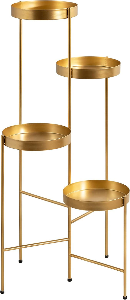 Kate and Laurel Finn Modern 4-Tier Plant Stand; 10 x 11 x 44; Gold; Folding Lightweight Plant Stand for Decorative Display and Storage