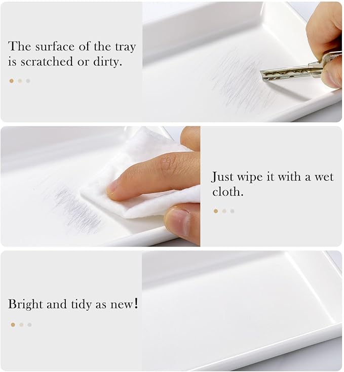 Jewelry Tray, Small Rectangle Ceramic Vanity Tray Jewelry Dish, Trinket Perfume Tray for Cosmetics, Rings, Bathroom Kitchen Soap, White