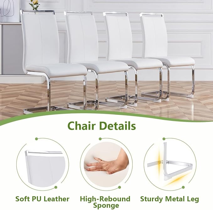 9 Piece Glass Dining Table Set, Kitchen Table Chairs Set for 8, 71'' Dining Table with 0.4" Tempered Glass Tabletop with Plated Metal Legs and MDF Crossbar, 8 PU Chairs for Dining Room, Kitchen.
