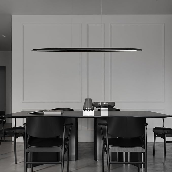 51" Wood Linear Pendant Light Black Linear Pendant Dinning Room Hanging Lights LED Dimmable Chandeliers 36w for Dining Room Pool Table Lights Kitchen Island Light Black