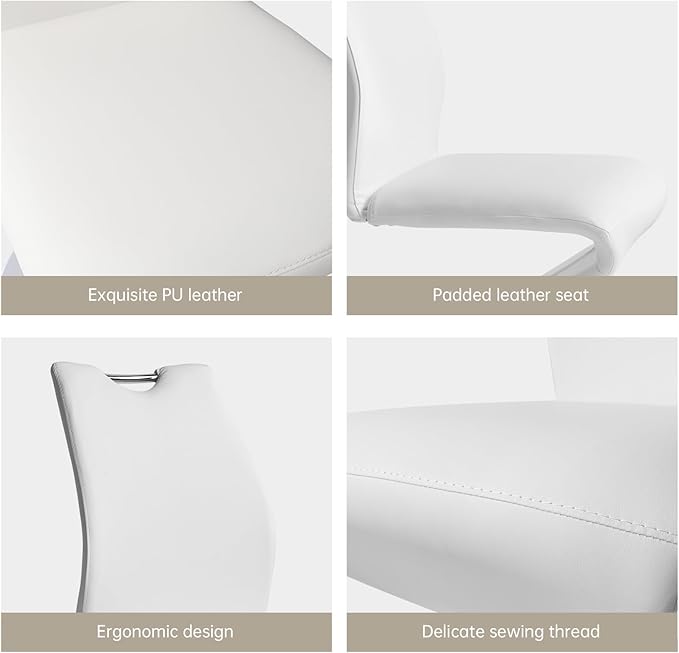 Mermaid Dining Chairs Set of 4, Modern Kitchen Dining Room Armless Upholstered Side Chairs in PU Leather Cushion Seat and Sturdy Metal Legs (4 White)