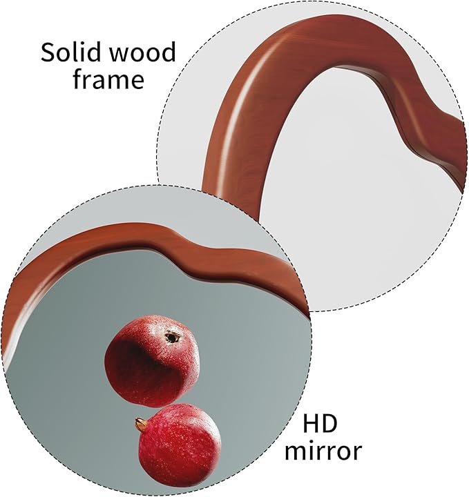 Wavy Cloud Mirror - Irregular Wall Mirror With Wood Frame, Modern Decorative With Hanging Hooks, Asymmetrical for Bedroom Living Room Entryway (Walnut, 41'' 28'')