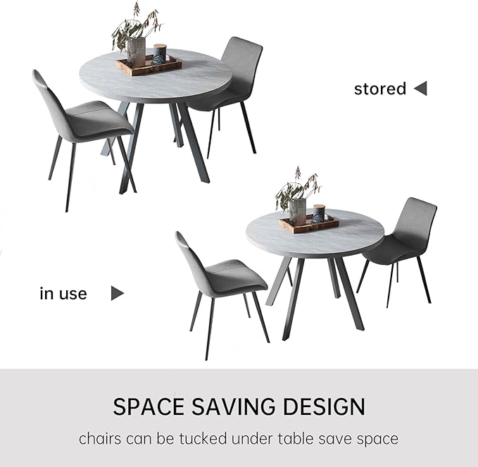 34.6'' Round Dining Table and Chairs for 2, Space Saving Modern Casual Coffee Table Set for Apartment Kitchen Dining Room (Grey Table+ 2 Grey Chairs)