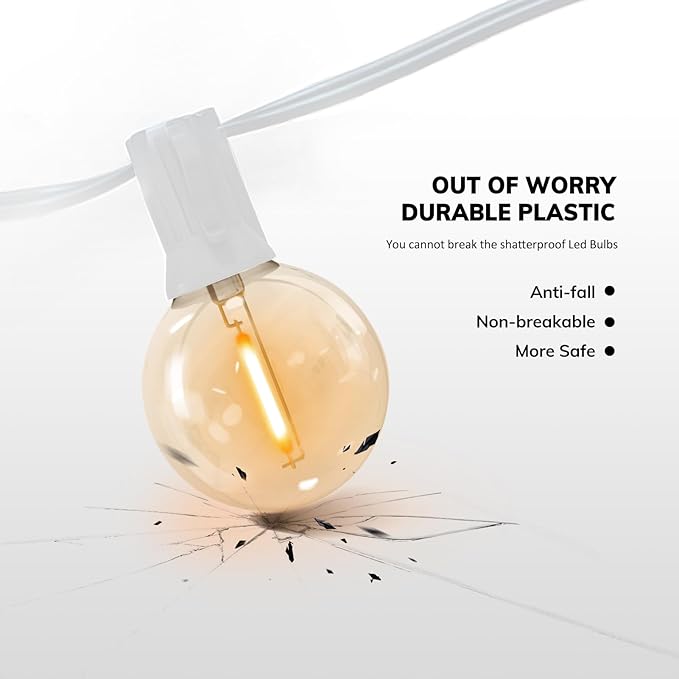 Achin Outdoor String Lights 100FT G40 Globe Patio Lights Outdoor Waterproof with 50+2 Shatterproof LED Bulbs 2700K Dimmable String Lights for Outside Backyard Party Wedding, White Wire