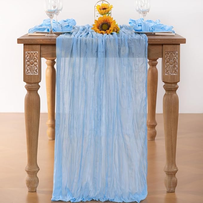 Baby Blue Cheesecloth Table Runner Fall Table Runner Boho Gauze 120 Inches Light Blue Cheese Cloth Fall Table Decorations for Thanksgiving Wedding Bridal Baby Boy Shower Birthday Party