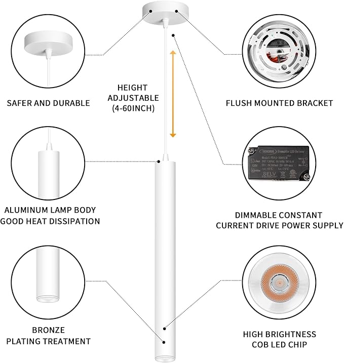 OKELI Modern Pendant Lights 4000K White LED Dimmable Pendant Light Fixtures Pendant Lighting for Kitchen Island,Bar,Bedroom, 15.7inch, 10W, ETL, 3Pack