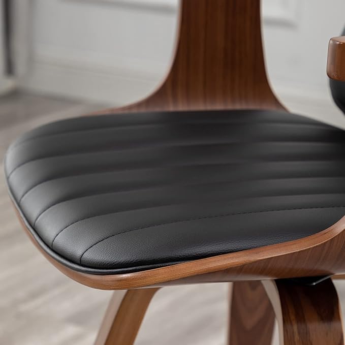 Swivel Dining Chairs, Set of 2 Kitchen Swivel Chairs with Walnut Craftsmanship, Upholstered Faux Leather, Wooden Arms and Legs, Walnut Dining Chairs for Kitchen/Living Room (Black, Swiv)