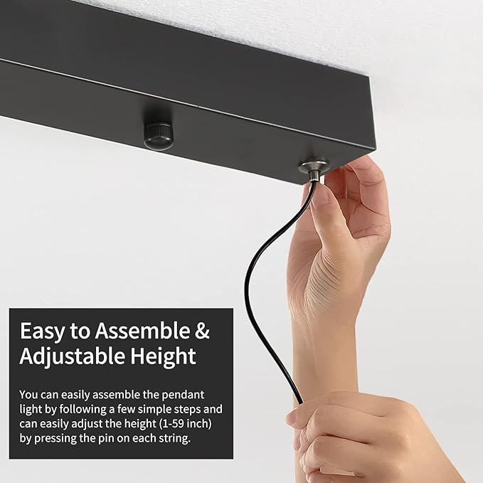 LED Linear Pendant Light, Dimmed Chandeliers for Dining Room with Remote Control, Modern Pool Table Island Lights Adjustable Ceiling Pendant Light for Kitchen, Living Room, Office, Black