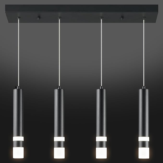 4-Light Dining Room Modern Pendant Light Kitchen Fixture Dimmable LED Black Mini Pendant Lighting fo Kitchen Island Study Pendant Lights