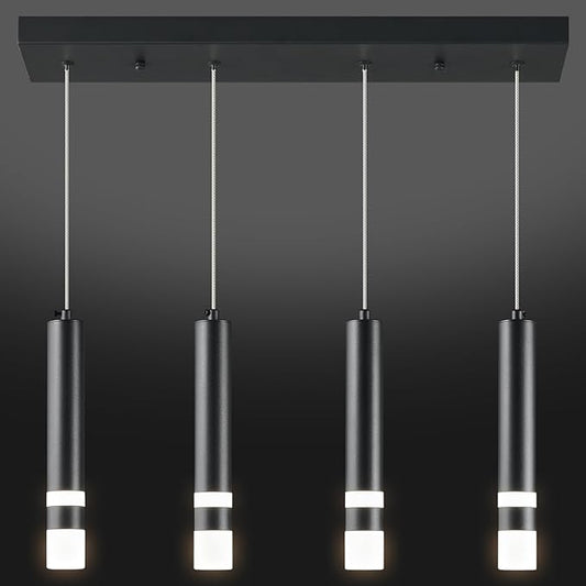 4-Light Dining Room Modern Pendant Light Kitchen Fixture Dimmable LED Black Mini Pendant Lighting fo Kitchen Island Study Pendant Lights