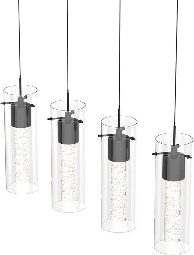 Alice 4-Light Chandelier Pendant Ceiling Light, Integrated Led and Bubble Glass, for Kitchen Island, Hallway, Entryway, Passway, Dining Room, Bedroom, Balcony Living Room (Black)