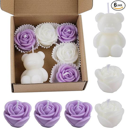 6pc Baby Shower Candle Favors for Guest DIY Floating Candles Party Favors Bulk Scented Tealight Candles Gender Reveal Gifts Return Gifts (Bear-White)