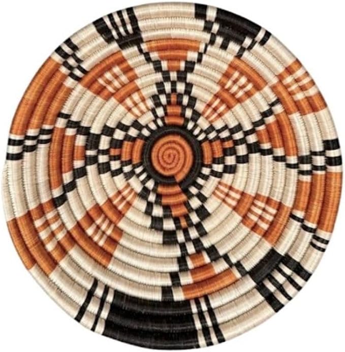 Handwoven African Basket Handmade sisal Fruit Bowl Wall Hanging decorative Baskets for Home Living Room Kitchen Centerpiece Zen Designs Arts and Crafts (Orange Beige, 8in diameter)