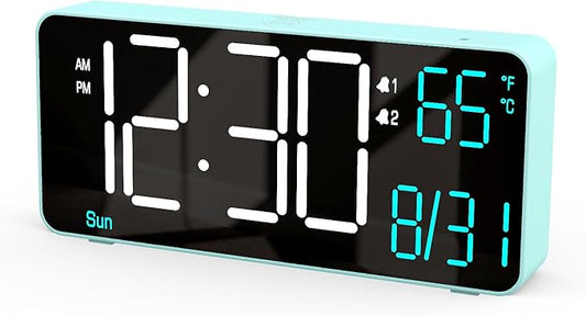 KOSUMOSU Digital Alarm Clock for Bedroom, 6.7in Desk Clock LED, Auto Dimming, Room Temperature, Day of The Week, Date, Seconds, Clocks for Living Room, Alarm Clocks for Bedrooms