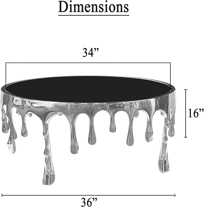 TUP THE URBAN PORT Capri Coffee Table | 36 Inch Round Glass Top | Melting Drip Design | Silver