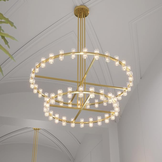 D48''+D60'' Gold Wagon Wheel Chandeliers 108-Lights Gold Round Chandelier Glass Chandeliers for Dining Room,Living Room Vintage Chandelier