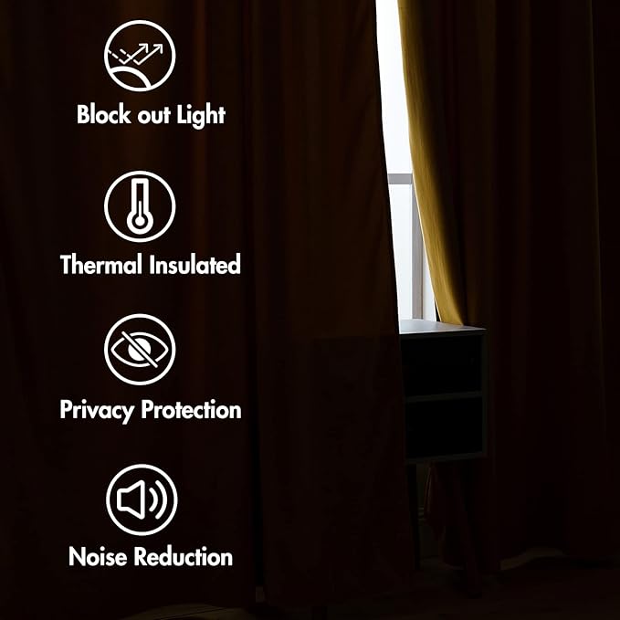 MIULEE Velvet Curtains 90 inches 2 Panels - Pinch Pleat Luxury Room Darkening Curtains for Bedroom Living Room Thermal Insulated Super Soft Fall Window Drapes Rod Pocket Pinch Pleated, Mustard Yellow