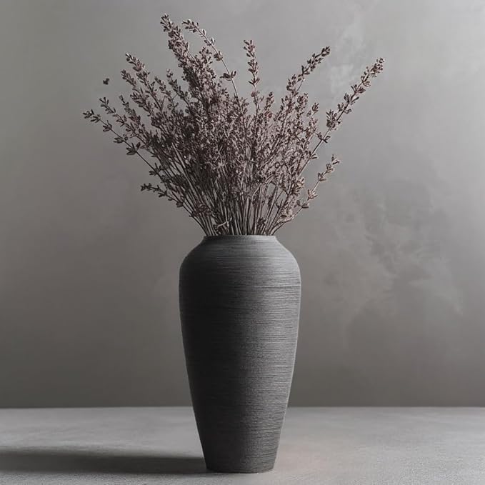 Rustic Farmhouse Flower Vase - 13.4 Inch Large Black Ceramic Vase for Modern Farmhouse Decor, Centerpiece, Dining Table, Entryway, Living Room