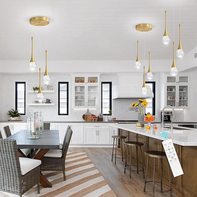 cenzoz 3-Lights Modern Pendant Lights for Kitchen Island LED Dimmable Crystal Glam Ceiling Pendant Lighting Chandelier for Dining Room Hallway Bedroom Corner Lamp Antique Gold