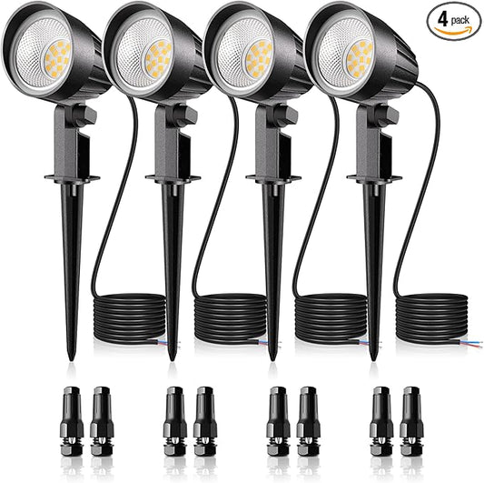 MEIKEE 7W Low Voltage LED Landscape Lights 800LM 12V Outdoor Landscape Lighting 2700K Warm White IP66 Waterproof Garden Pathway Lights Yard Lawn Spotlights with Connectors (4 Pack)