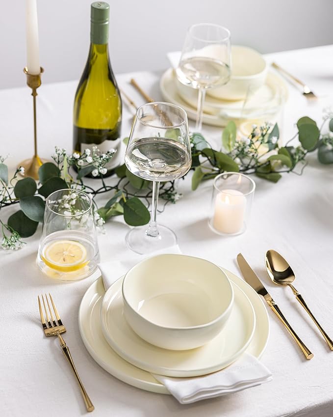 TheTerra Ceramic Dinnerware Sets for 4, 12 Pieces Porcelain Lightweight Plates and Bowls Sets, Scratch Resistant Dish Set, Oven & Microwave & Dishwasher Safe, Beige