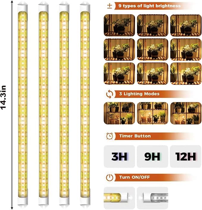 4-Tier Wooden Plant Stand with LED Grow Lights - Adjustable Shelf for Indoor Plants, Living Room, Balcony - Dimmable & Space-Saving (Plants Not Included)