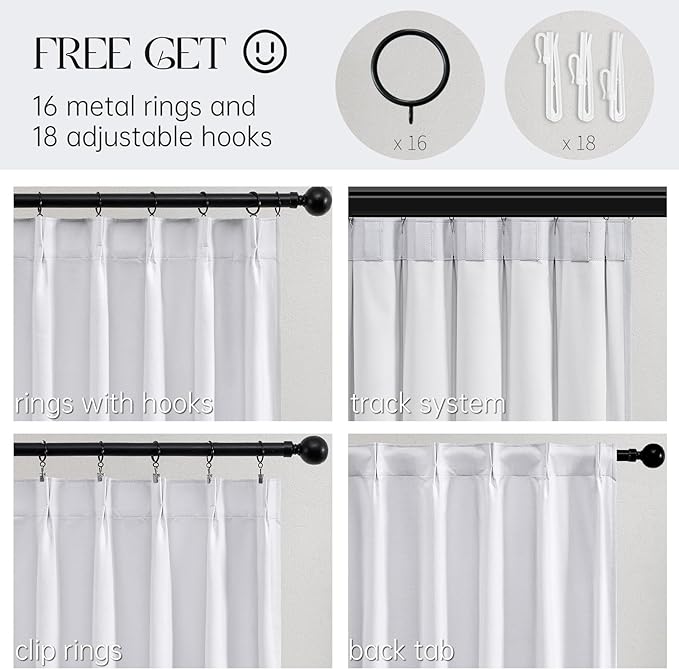 Topfinel White 90 Inches Long Blackout Natural Linen Curtains for Bedroom, Pinch Pleated Sound Blocking Curtains, Decorative Elegant Farmhouse Lined Drapes 2 Panels Set for Living Room Sliding Door