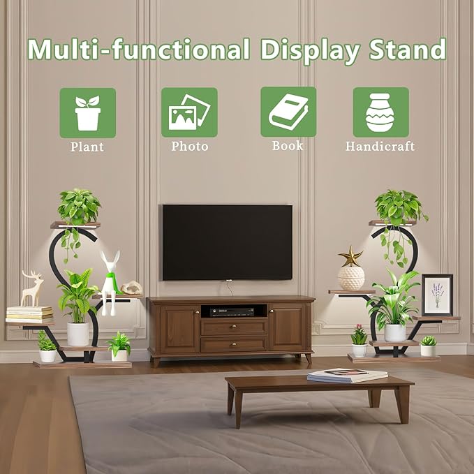 Plant Stand Indoor with Grow Lights - 5 Tiered Indoor Plant Shelf, 30" Small Plant Stand for Indoor Plants Multiple, S-Shape Plant Rack Display Shelf, Flower Holder for Living Room, Patio (2 Pack)