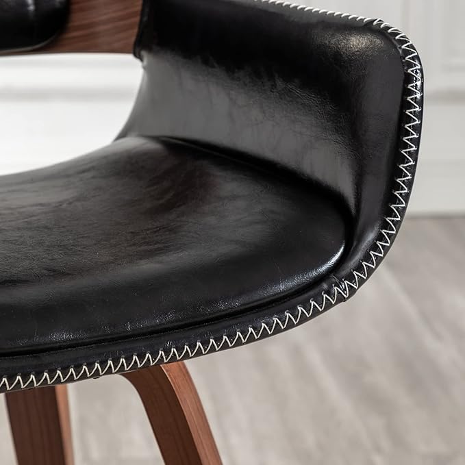 LUNLING Swivel Accent Faux Leather Dining Chairs Set of 2, Mid Century Modern Chairs with Wooden Legs/Armrest/Upholstered Seat/Adjustable Foots for Kitchen Dining Room Desk Chairs,Black…