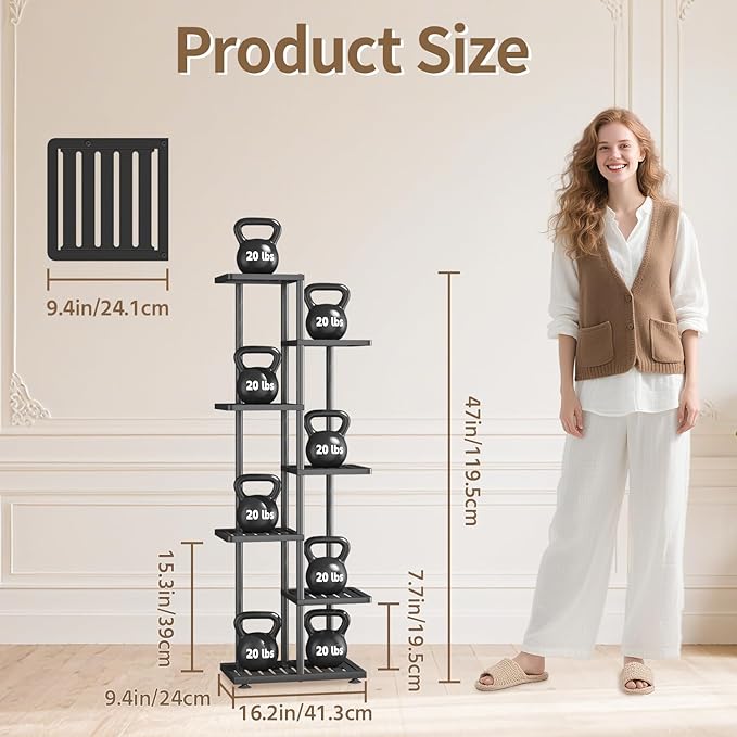 LASZOLA 6 Tier Plant Stand Indoors Outdoors for Large Heavy Duty Planter, Black Metal Tall Flower Holder Rack with Multiple Shelf for Modern Patio Corner, Vertical Organizer, Weather Resistant Bracket