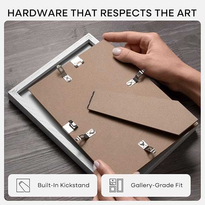 Homeforia A5 Picture Frame White Wood, High-End Oak 5.8x8.3 Frame Matted to 4.1x5.8 inch Photo, A5 Size Walnut Wooden Frames with Mat A6 for Print, 5.8 by 8.3 Frame, Tempered Glass, Wall Kit, Set of 1