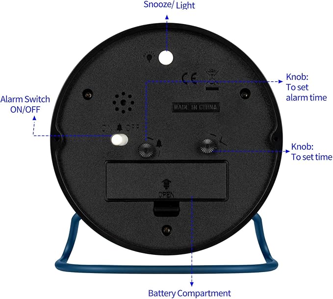 4.5" Antique Retro Analog Alarm Clock, Small Silent Desk Clock with Manual Light, Snooze, for Living Room, Bedroom, Bedside, Desk(Blue)