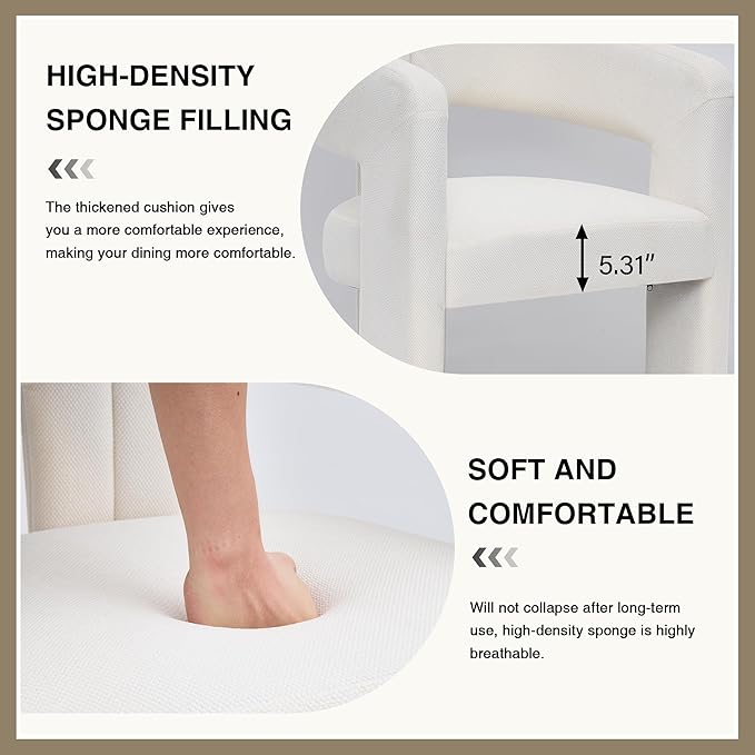 Modern Barrel Dining Chairs, Upholstered Linen Dining Room Chair with Wooden Legs, Accent Chairs for Kitchen/Dining Room/Living Room, Beige