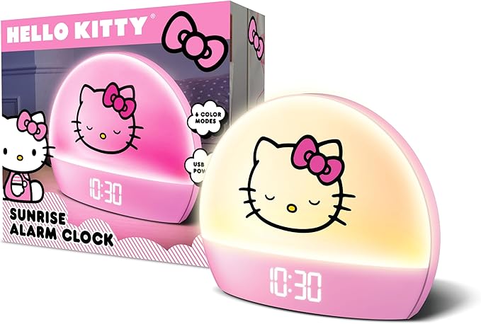 Hello Kitty Sunrise Alarm Clock - Multicolor Lights, USB Charging, LED Display, and Snooze Function