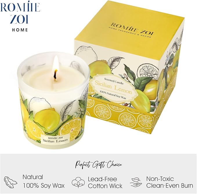 ROMIIE ZOI Scented Candle - Sicilian Lemon- 6oz Aromatherapy Soy Wax Jar Candle for Home, Gifts for Women - 170g