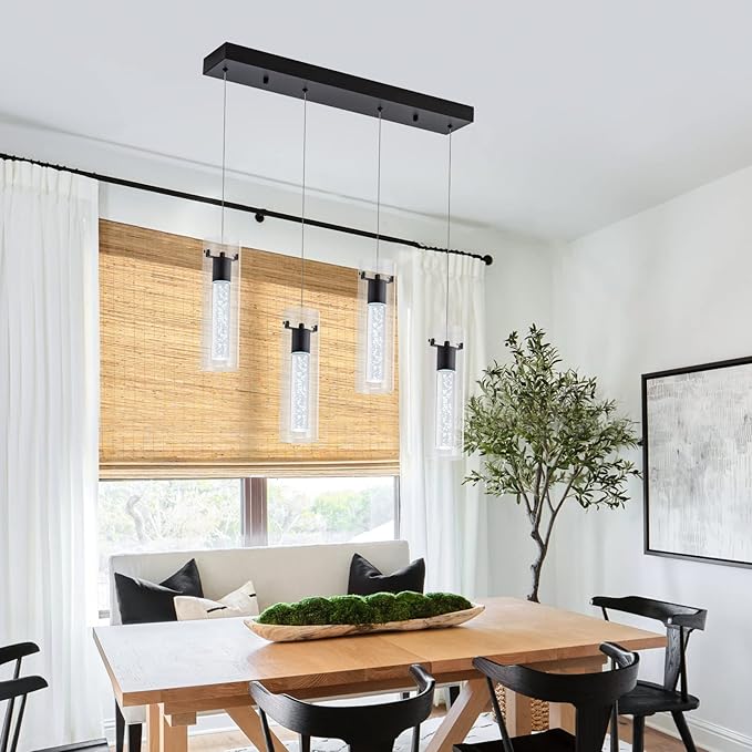 Pendant Light fixtures, Integrated 4-Light Pendant Lighting Black Finish, Dimmable Pendant Lights Kitchen Restaurant, Dining Room