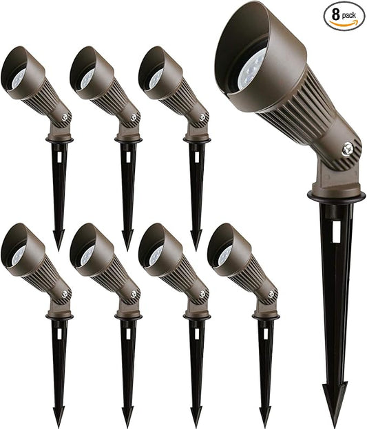 4W LED Landscape Lighting Low Voltage Landscape Lights Spotlights GL106-BZLED8 AC/DC 12V Warm White Waterproof for Driveway,Yard, Lawn,Patio,Walls,Trees,Flags,Outdoor Light (Bronze, 8 Pack)