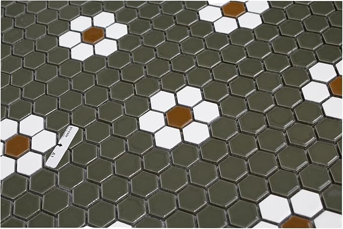 Tenedos Hexagon Glossy Green & White Flower Porcelain Mosaic Tile – Kitchen Backsplash, Bathroom Wall & Shower Floor Tile (5 Sheets)