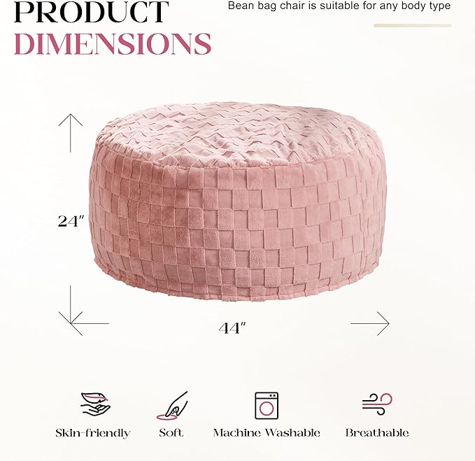 Hobestluk Bean Bag Chairs Beanbag Chair with Filler Adult Bean Bags with Fluffy Cover, Giant Bean Bag Chairs for Adults for Living Room, Bedroom (Pink, 4FT - 44” x 44” x 24”)