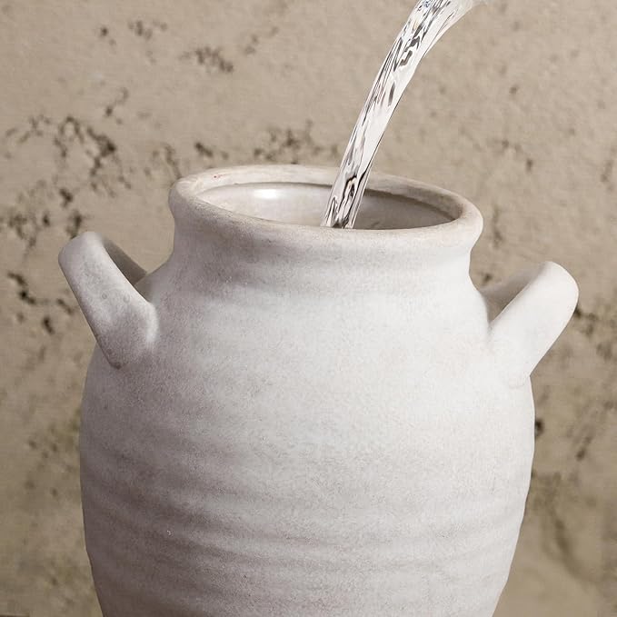 Ceramic Flower Vase Home Decor - Farmhouse Table Vases with Handle Living Room Decoration Vintage Decorative Aesthetic for Shelf Coffee Dining Desk House Bookshelf Fireplace (7.1" Rustic)