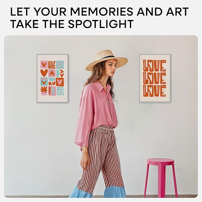 Homeforia 11 x 17 Frame Silver, High End Metal 11x17 Picture Frames with Mat 8x12 for Photo, 11 x 17 Silver Poster Frame Matted to 8 x 12 Print, 17x11 Hanging Frame, Tempered Glass, Wall Kit, Set of 2