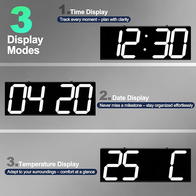 Large Double Sided Digital Wall Clock 19" with Remote Control,Suspended Design for Hospitals, Factories, Airports.