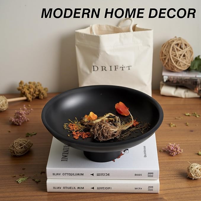 Large Decorative Resin Bowl, Modern Black Fruit Bowl for Kitchen Counter, Handicraft Pedestal Key Bowls for Entryway Table - 11.8" Extra Black Footed Bowl