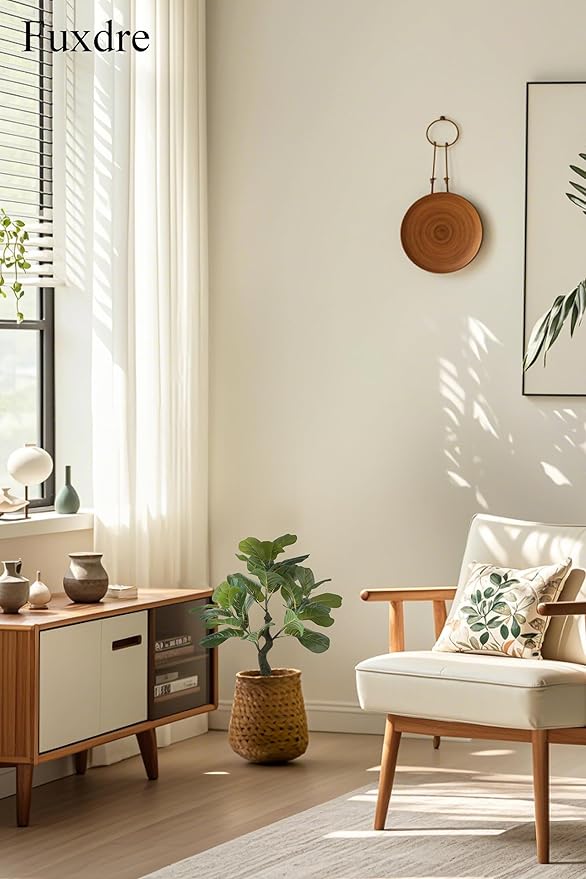 Artificial Fiddle Leaf Fig Tree 23.5 inch, Ficus Tree Artificial with 27 Leaves in Pot for Home Office Decor, Fake Silk Trees Greenery for Indoor House Living Room Store Floor Decoration