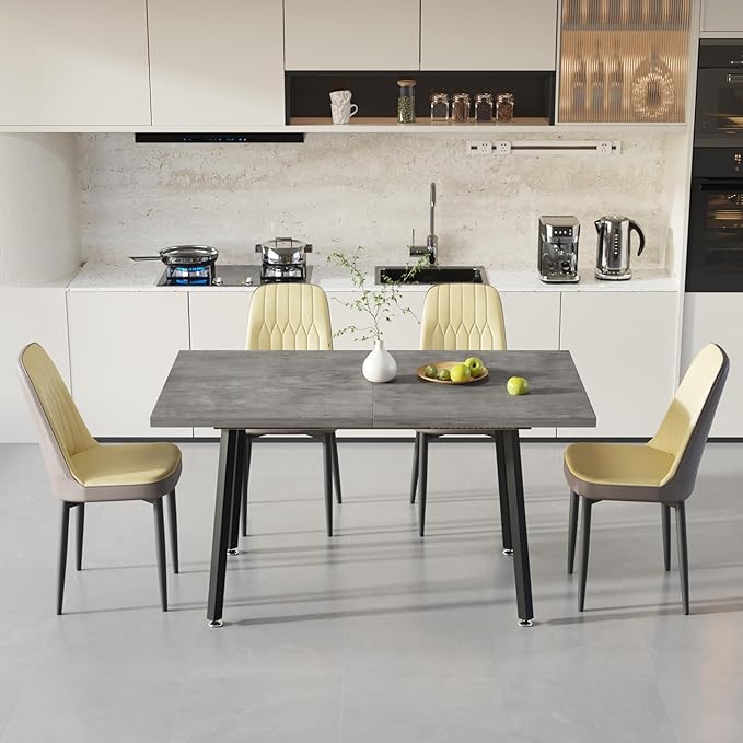 5 Piece Dining Table Set for 4-6,55-71" Extendable Dining Table Set with 4 Upholstered Chairs,Rectangle Kitchen Table Set for Small Space,Dining Room and Office,Grey